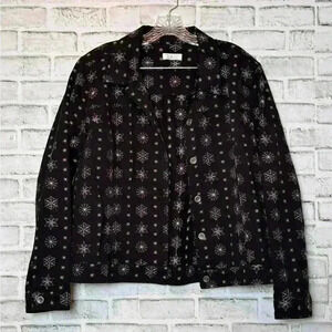 Vintage CHRISTOPHER & BANKS Women's Black XL Embroidered Snowflake Jacket‎